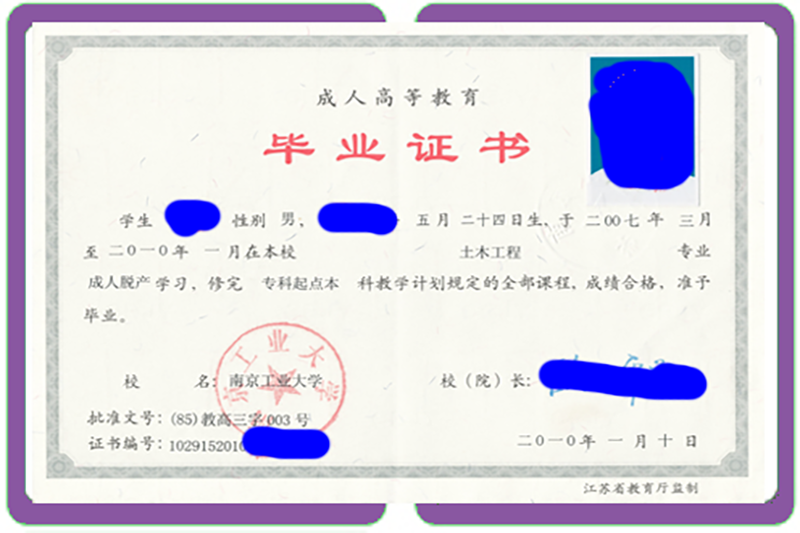 成人教育毕业证书样图